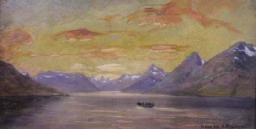 Knud Bergslien Nordnorsk fjordidyll oil painting picture